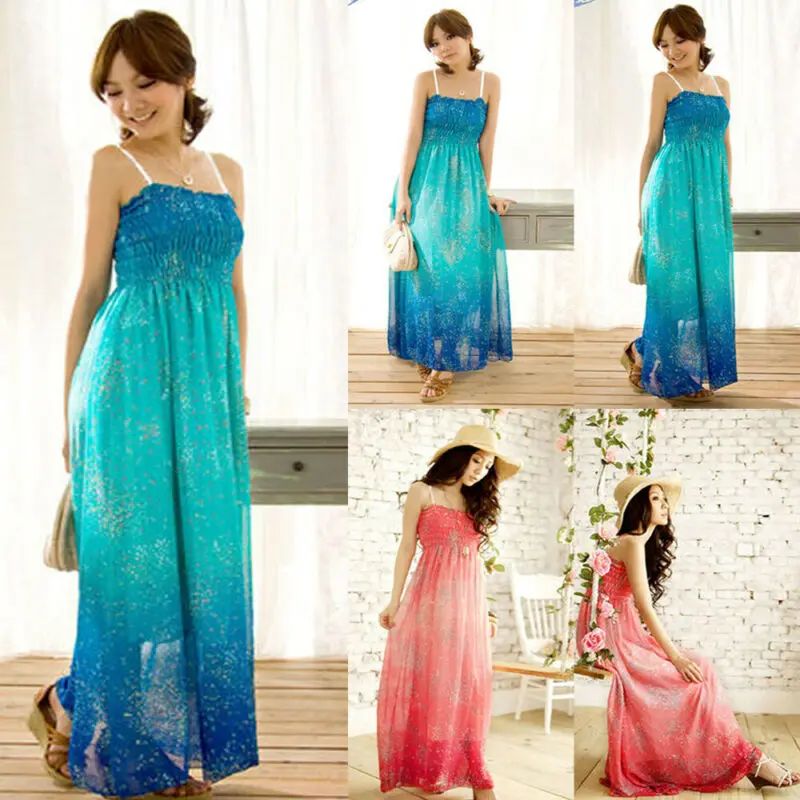 Шифоновое платье с открытыми плечами Летнее Длинное 2019 без спинки тонкое женское