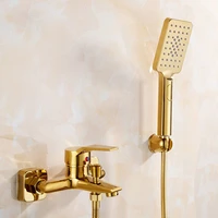 bathroom bathtub faucets set hot cold solid brass with rotatable handheld shower mixer taps wall mounted fixed base gold