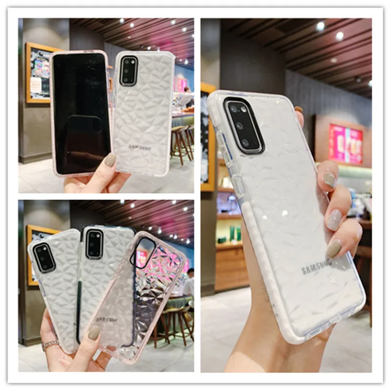 

Transparent Diamond Pattern Anti-fall Protective Shell Cover Phone Case For Samsung Galaxy A71 S21 S20 Plus Note 20 10 Pro Ultra