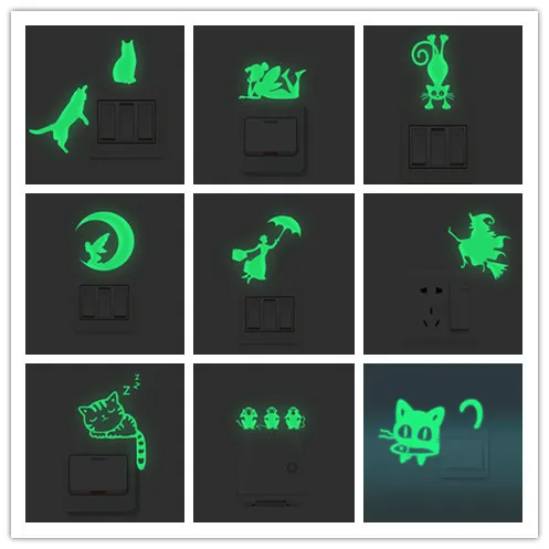 

Светящиеся Мультяшные наклейки с переключателем, флуоресцентные наклейки с изображением Ночной Совы, Луны, звезд, комнаты, украшение для до...