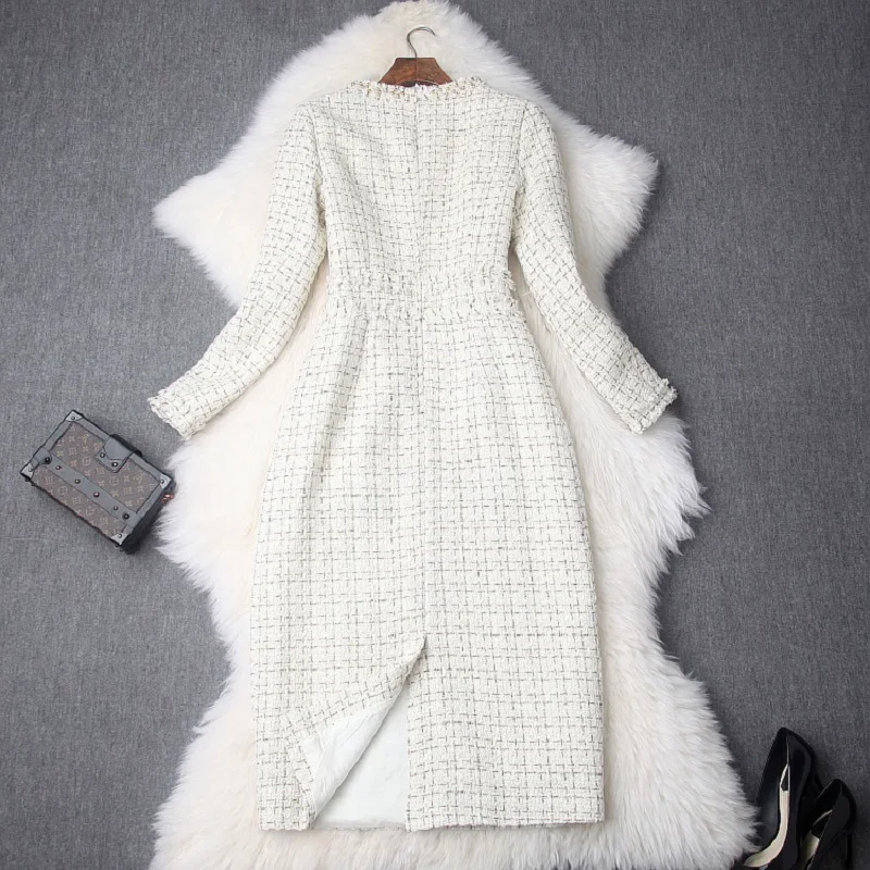 

2021Runway spring women's vintage office work dress winter Keep warm Celebrities club Nail bead christmas Thickened Dresses