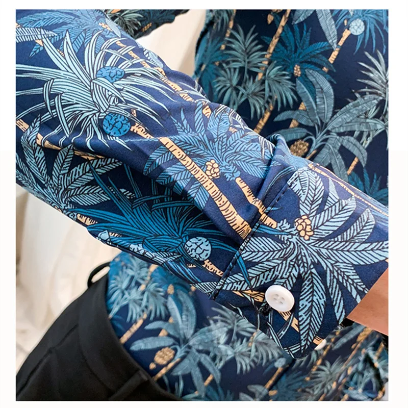 

Floral Printed Shirt Men Slim Fit Camisa Social Masculina Long Sleeve Hawaiian Shirt For Men Casual Shirts Club Streetwear V508