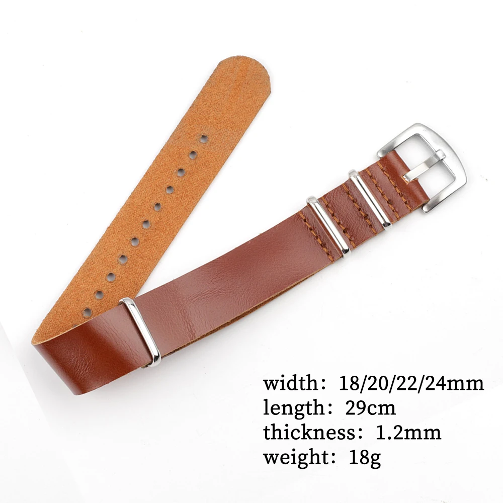 Five Colors Long Leather Band Strap 20mm 22mm Watch Strap Handmade Watch Wristband Belt With Stainless Steel Pin Buckle #D