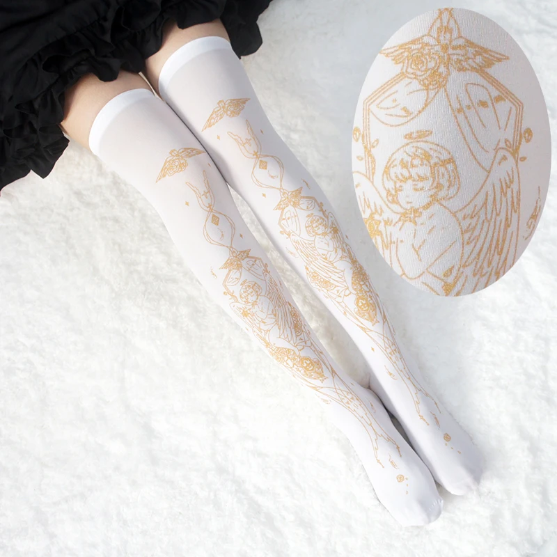 

Origional Summer Angel Bronzing Printed Knee Socks Lolita Boots Lolita Thin HOLD-UPS