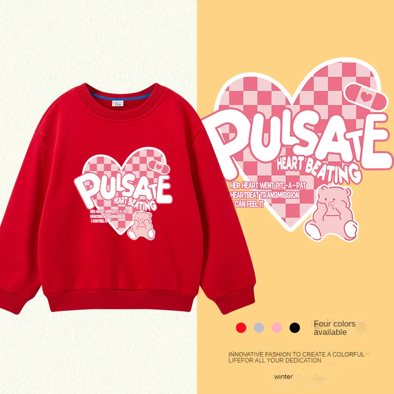 

Children's clothing 2021 Winter New Product Printing Kid's Composite Velvet Padded Sweatshirt Girls Round Neck Pullover
