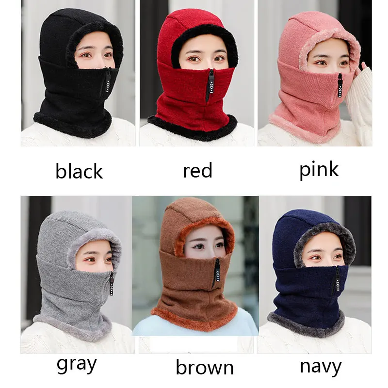 Skullies Beanies женская вязаная шапка шарф женские зимние шапки для женщин капот однотонная Балаклава маска Feminino Beanie Hat cap