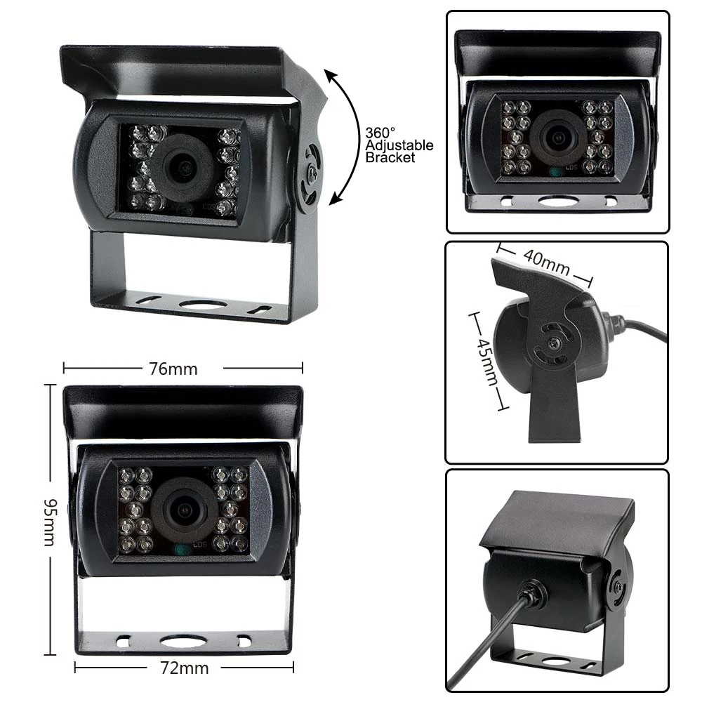 

Car IR Night Vision Camera Support Bus LED Rear View Camera High-Definition Monitor for Truck Trailer Park Reversing Camera