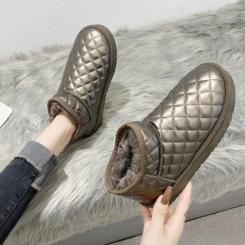 

Женские плюшевые ботинки с круглым носком, на плоской подошве