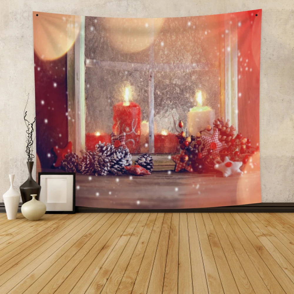 

Cassisy Fashion Tapestry Christmas Window Burning Candle Falling Snow Star Pendant Wall Hangings Home Living Room Dorm Polyester