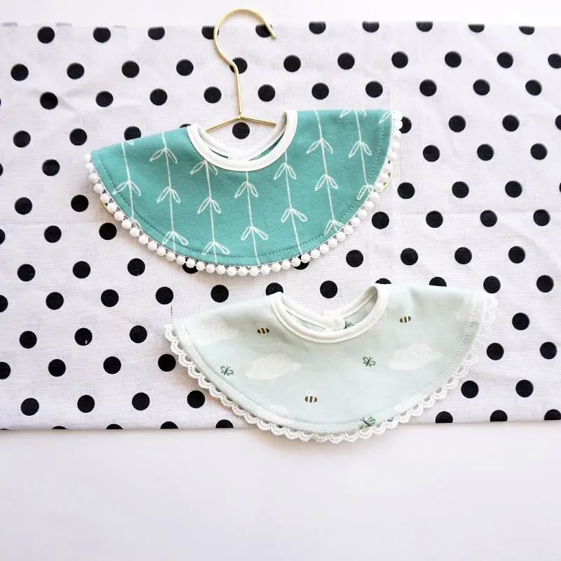 Infant Baby Cotton Bibs Newborn Soft Round Burp Cloth Girls Lovely Printed Laciness Feeding Scraf Kids Accessories | Детская одежда и