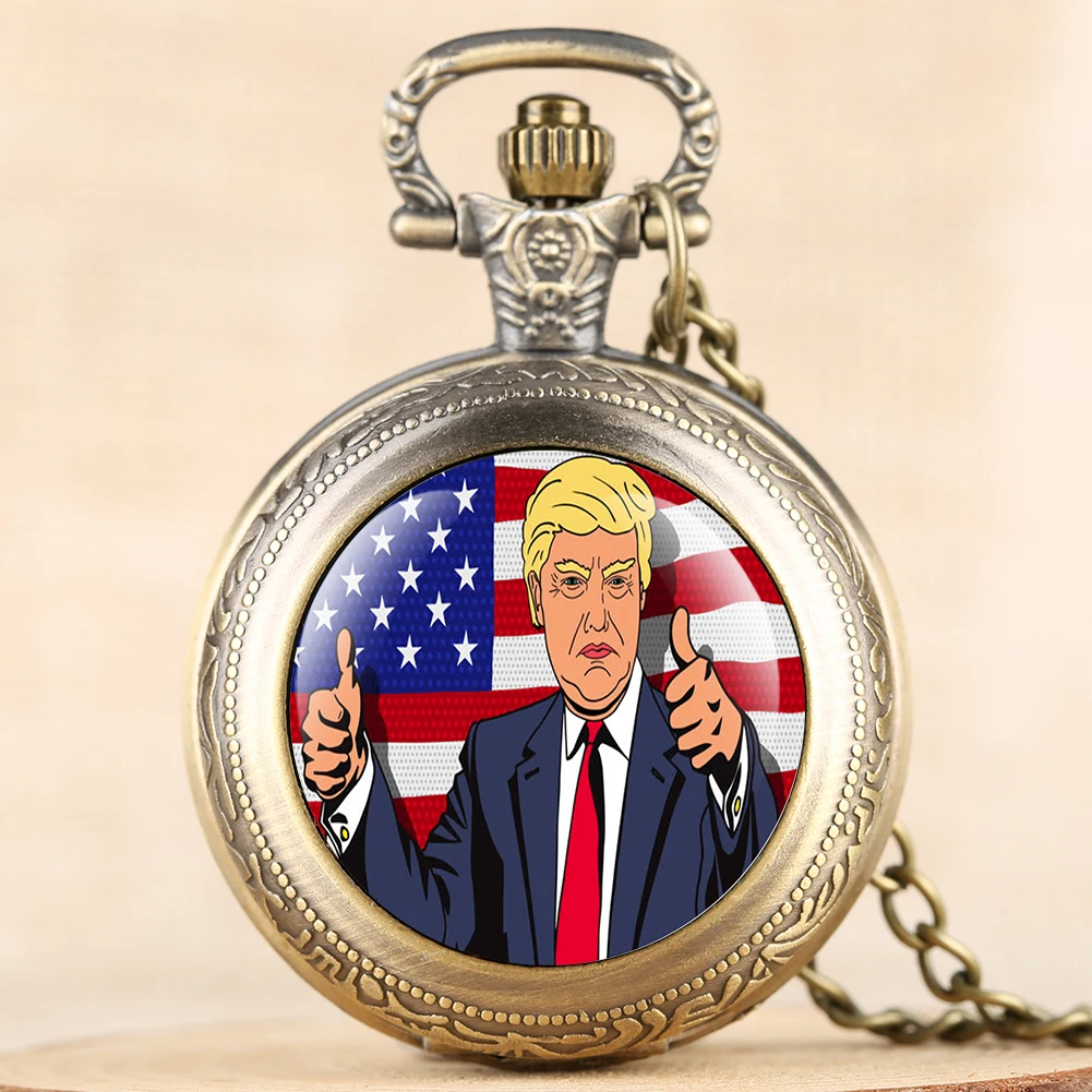 Американский Трамп президент узор кварцевые карманные часы для мужчин разборчивые арабские цифры Женские аксессуары Твердый чехол Подвеска Ожерелье