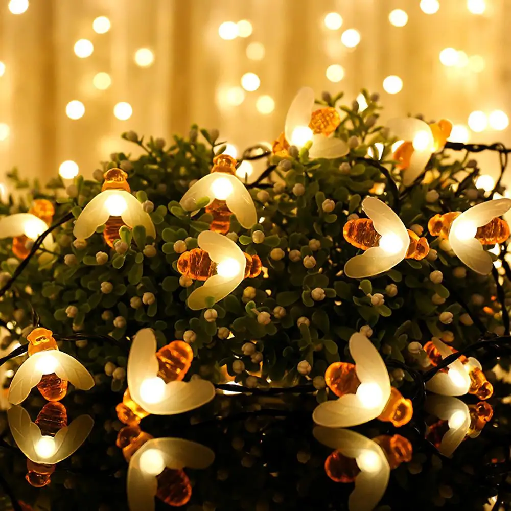 

10 20LED Bee Shaped LED Light String Garlands Battery Operated Fairy Lights for Wedding Christmas Holiday Party Garden Decor