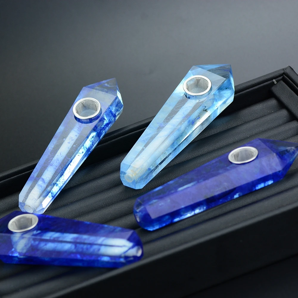 

Натуральные Синие плавленые кварцевые хрустальные курительные трубки, Череп, лечебная палочка для табака с 3 бесплатными фильтрами