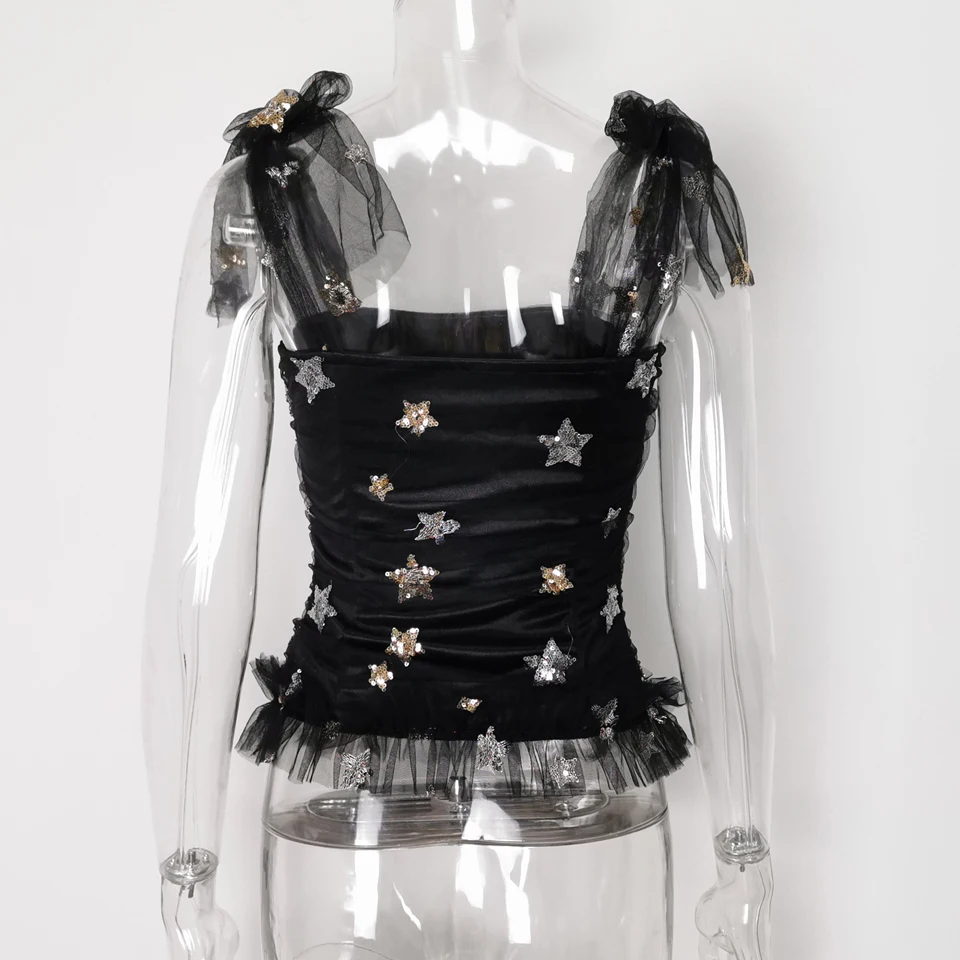 Топ JillPeri женский с бантом на плечах модный короткий эластичный со звездами и