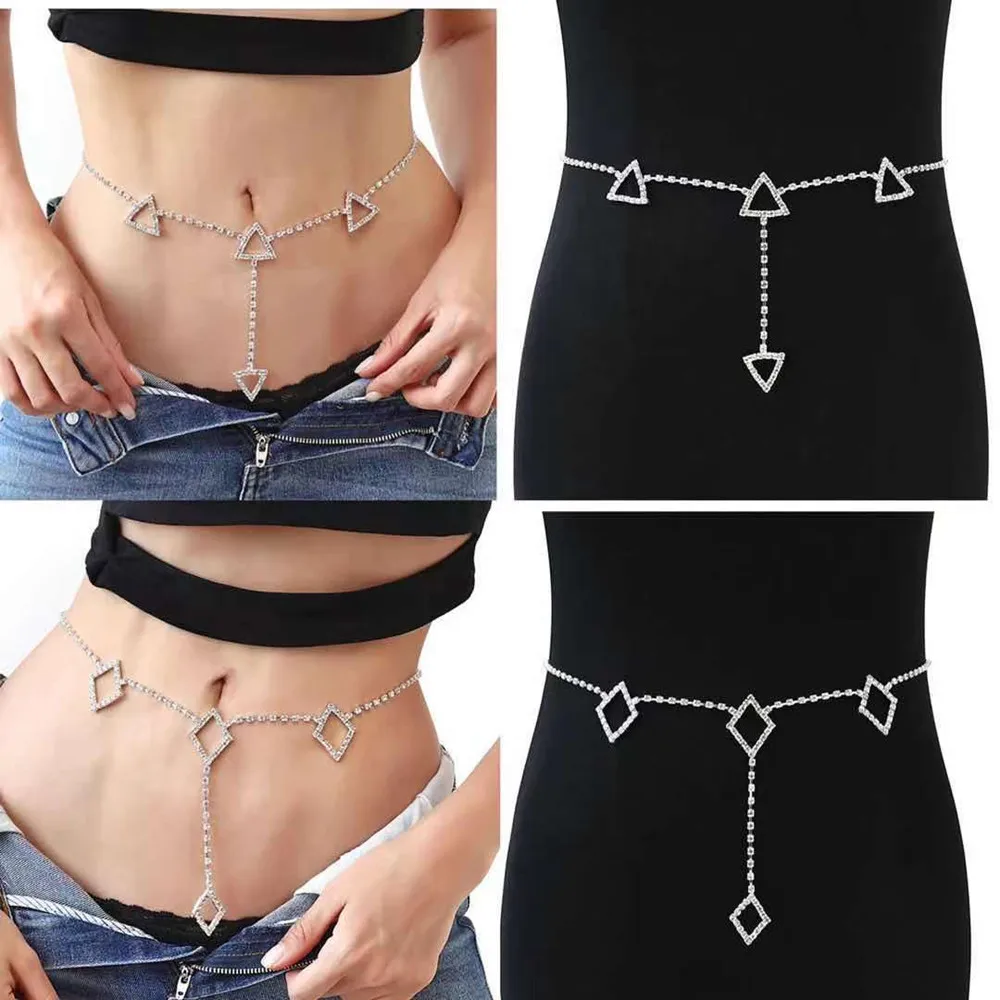 

Rhinestone Triangle Sexy Waist Chain Jewelry Belly Body Chain for Women Luxury Crystal Geometric Belly Belt Chain Body Jewelry