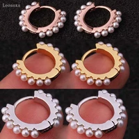leosoxs 2pcs new creative stainless steel inlaid pearl earrings body piercing jewelry