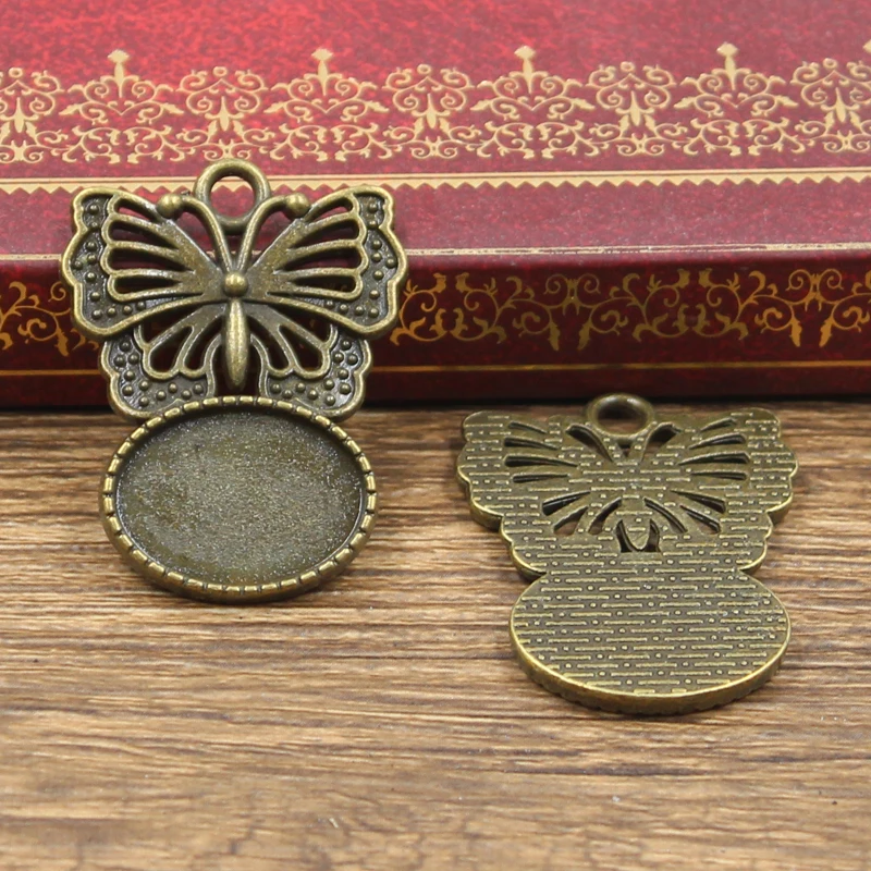 5pcs New 18x13mm Inner Size Antique Bronze Silver Color Oval Butterfly Style Cabochon Base Setting Charms Pendant | Украшения и