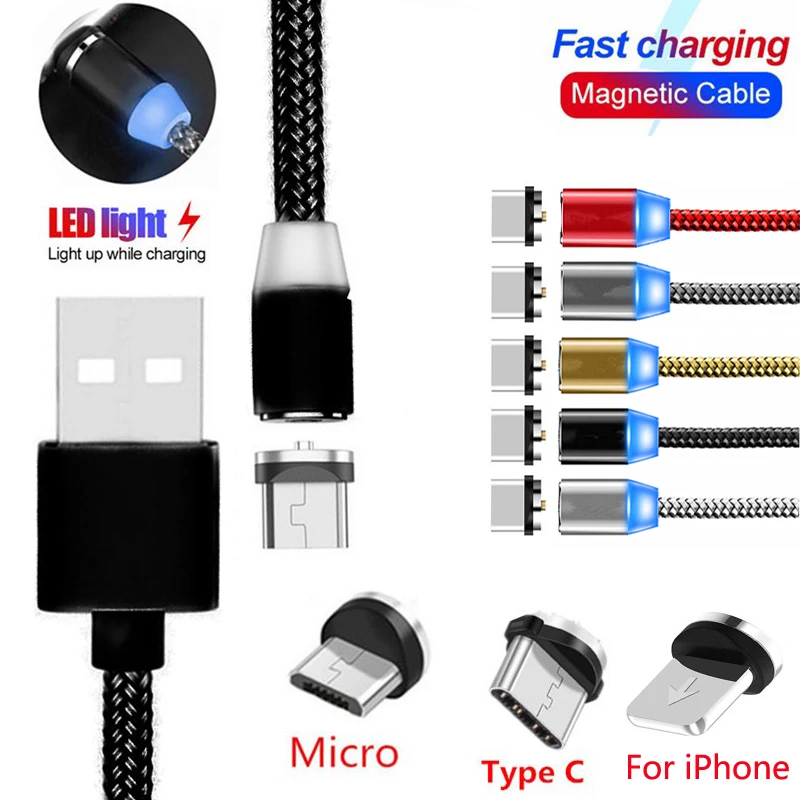 Быстрая зарядка Магнитный Micro СВЕТОДИОДНЫЙ кабель USB для samsung J1 J2 J3 J5 J7 A3 A5 A7 S10 S9 S8 для iPhone X XS Тип C кабель