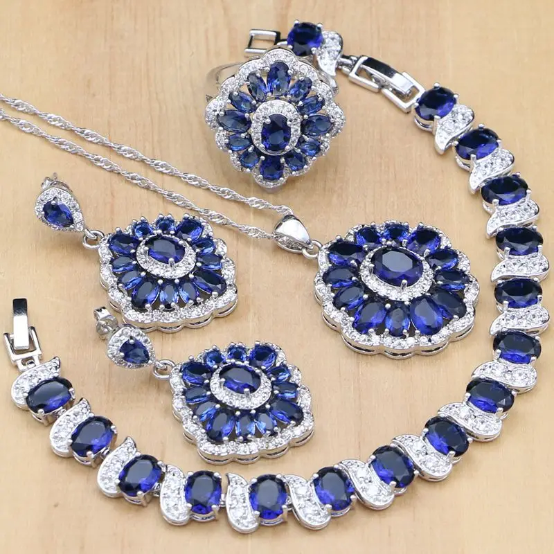 Комплект ювелирных изделий Hyperbole из серебра 925 пробы с синим цирконием и белыми