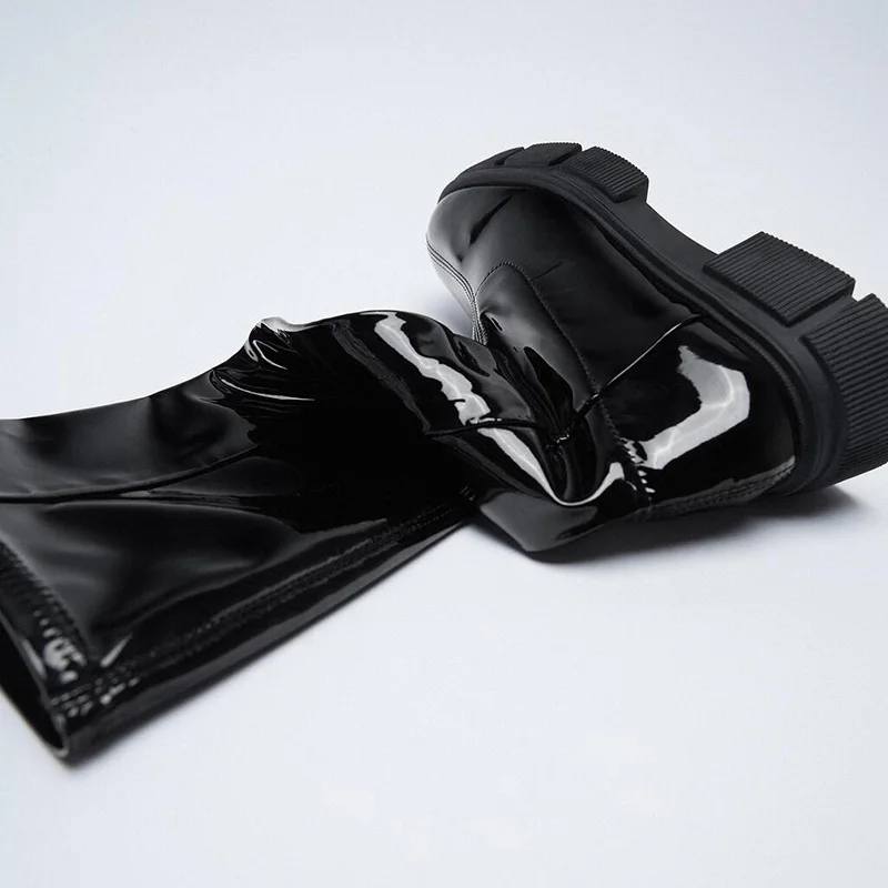 Женские ботинки из ПУ кожи без застежки на массивном каблуке | Обувь