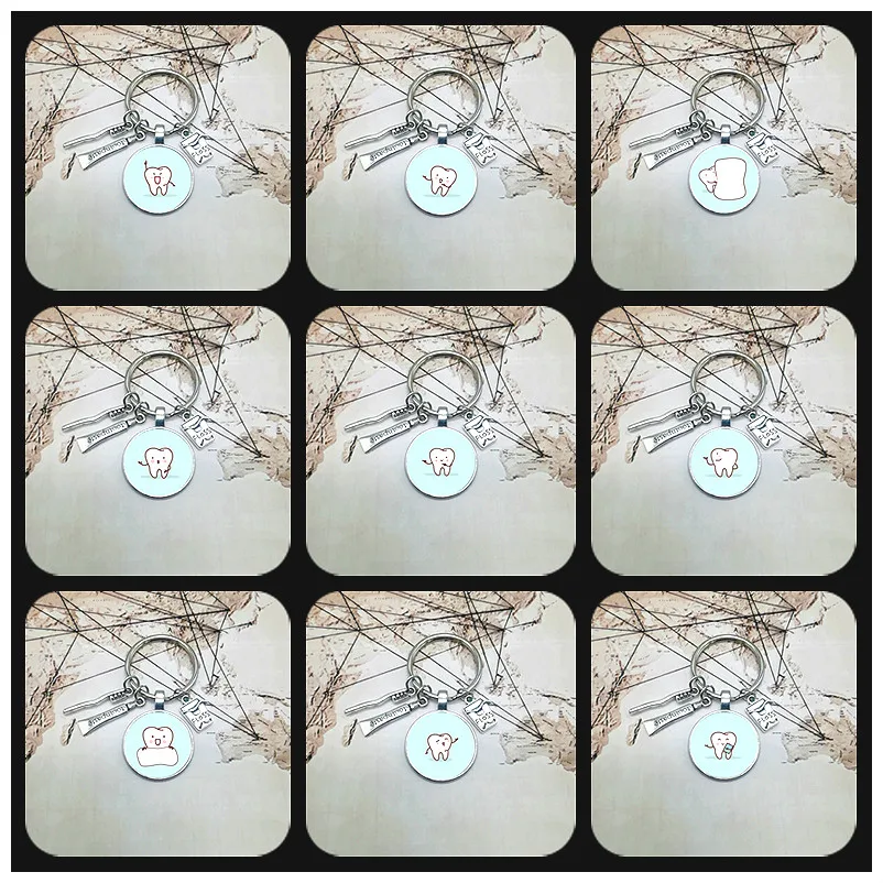 

2020 New Dental Glass Key Chain Dental Assistant Gift Dental Care Key Ring