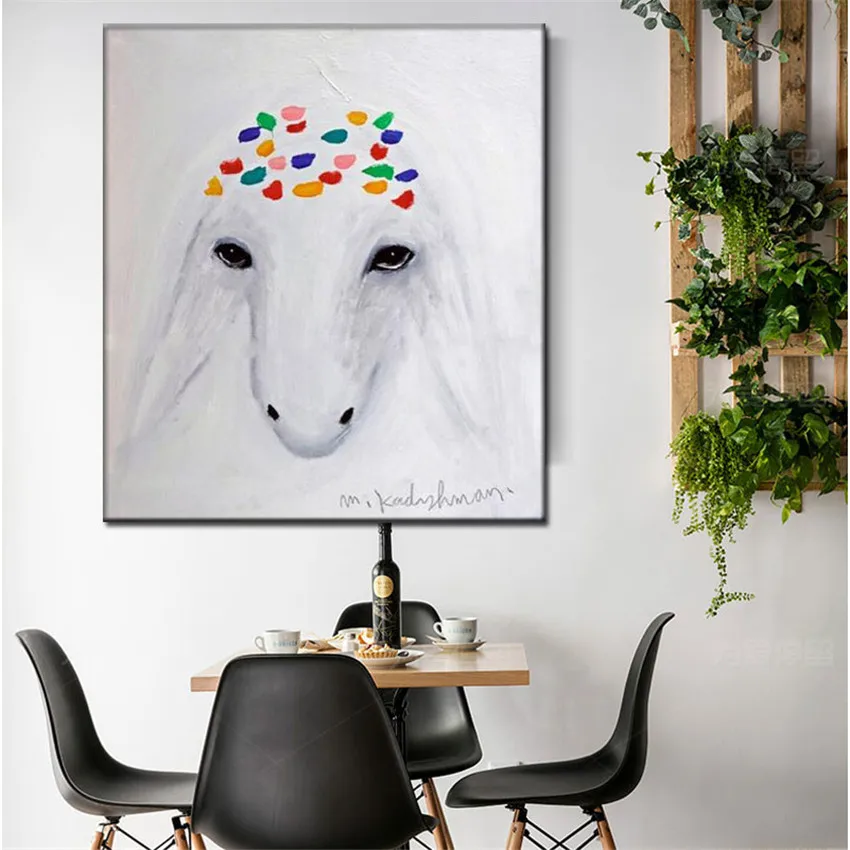 

100% Hand Painted Copy Famous Oil Painting Pure White Sheep Head High Quality Painting On Canvas Wall Art For Home Decoration