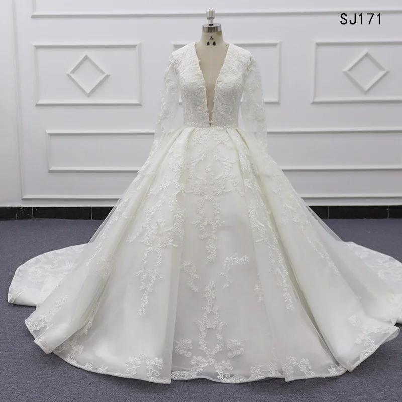 

Molanda Hung 2021 High Quality Custom Made Bridal Dress V-Neck Pure White Ball Gown Lace Draped Zipper Global Shipping SJ171