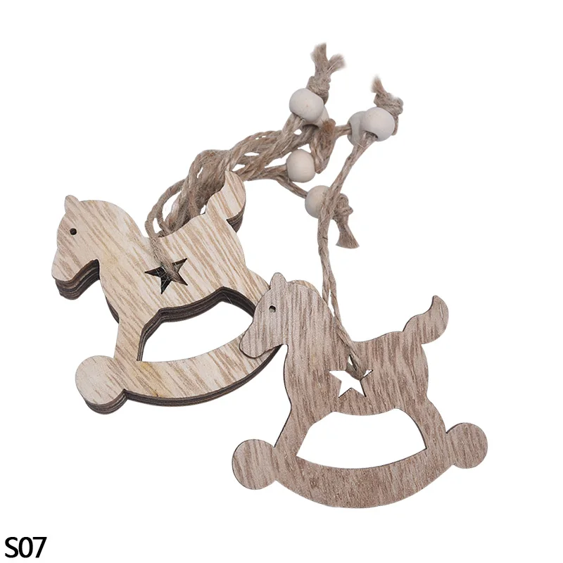 3/6pcs Christmas Wooden Pendant Wooden Hollow Snowflake Christmas Tree Hanging Decor For New Year Xmas Party Ornaments Kids Gift - Цвет: 3pcs S07