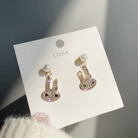 korean web celebrity minority cute personality design feeling after hanging earrings rabbit set diamond earrings new temperament