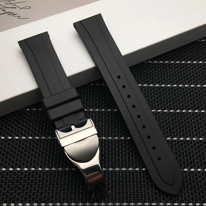 Ремешок силиконовый сменный для наручных часов черный водонепроницаемый