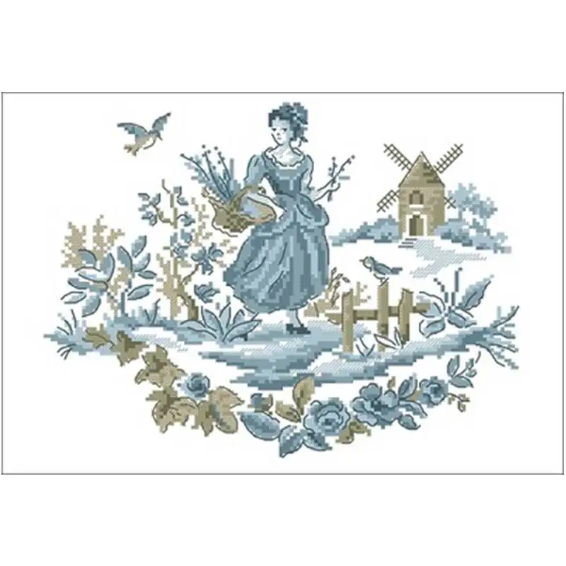 

Woman picking flowers in the field counted 11CT 14CT 18CT DIY Cross Stitch Sets wholesale Cross-stitch Kit Embroidery Needlework