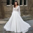 Laksgmigown Boho кружевные свадебные платья с длинными рукавами для девочек, с v-образным вырезом шифоновое платье трапециевидной формы размера плюс свадебное платье с пышной юбкой Свадебное платье vestido de novia