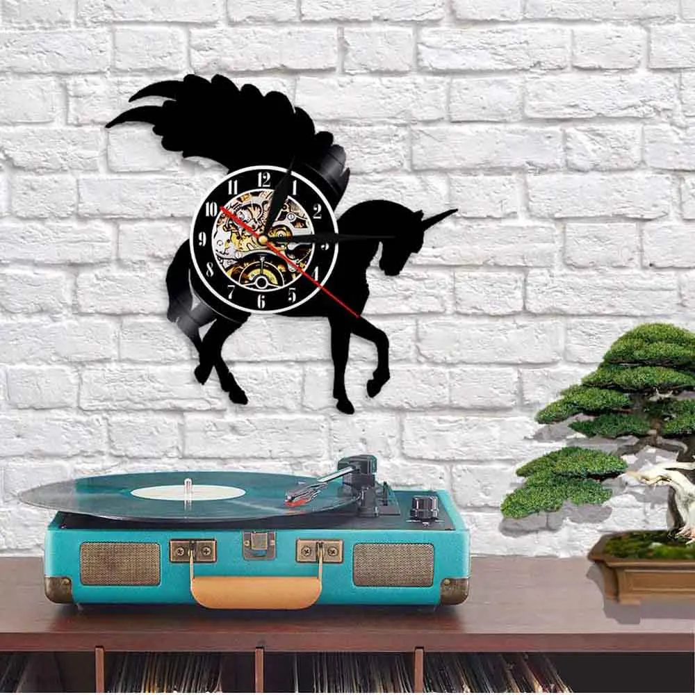 Настенные часы с блестками виниловые украшения изображением единорога лошади