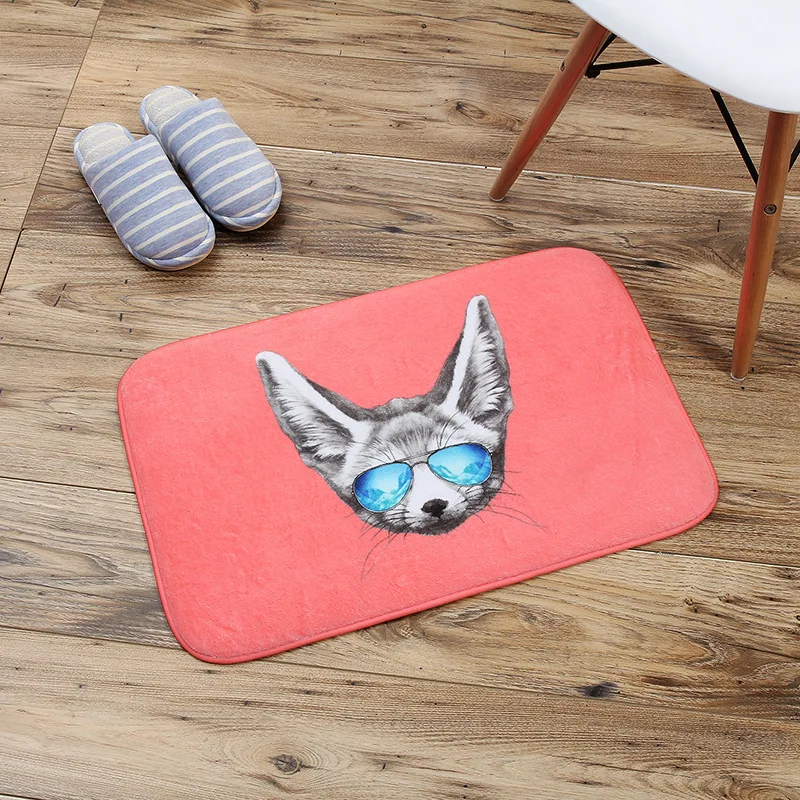 funny cartoon dog cat fox wearing sunglasses print door mat HQ Flannel carpet entry hallway front anti-slip floor mats | Дом и сад