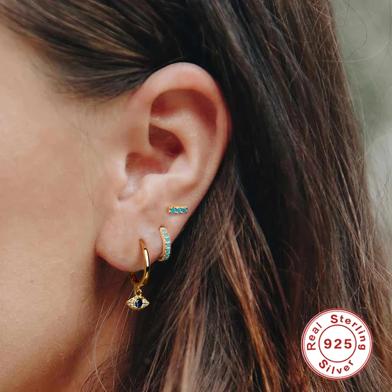 

GS 925 Sterling Silver Zircon Moon Star Pendant Dangle Earrings For Women Evil Eye Sunflower Charm Circle Drop Earrings Gift