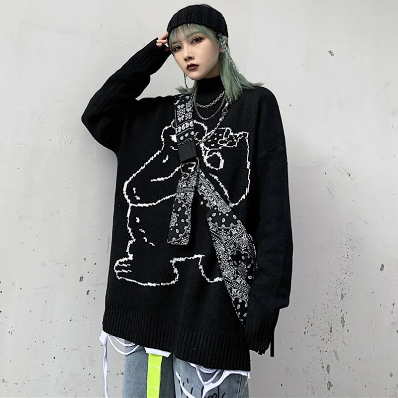 Свитер женский с мультяшной вышивкой винтажный свободный Трикотажный Хлопковый