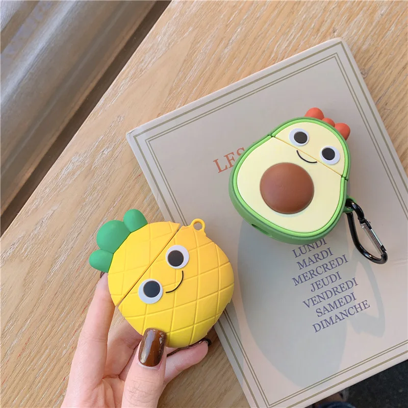 

Case for Apple Airpods 2 Case Pineapple Cartoon for Airpods Case Cover for Airpods 2 Earphone Soft Case Avocado with Hooks