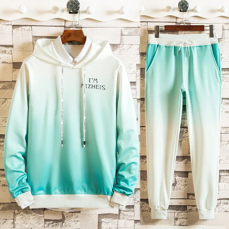 

Men's ankle long hoodie and pants suit multi-fabric design streetwear spring men's suit two-piece hip-hop jacket 2020