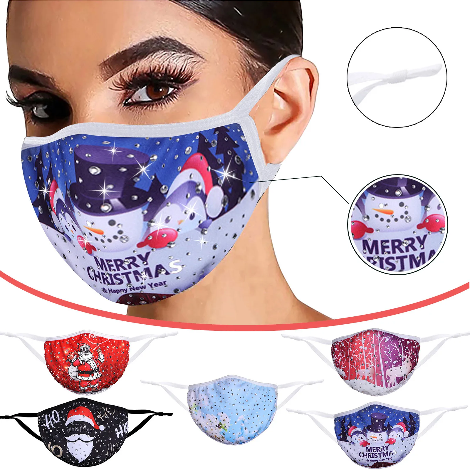 

1pc Christmas Adult Crystal Masks Disposable Mask 3 Layer Cartoon Protective Face Masks Halloween Cosplay Mascarillas Navidad