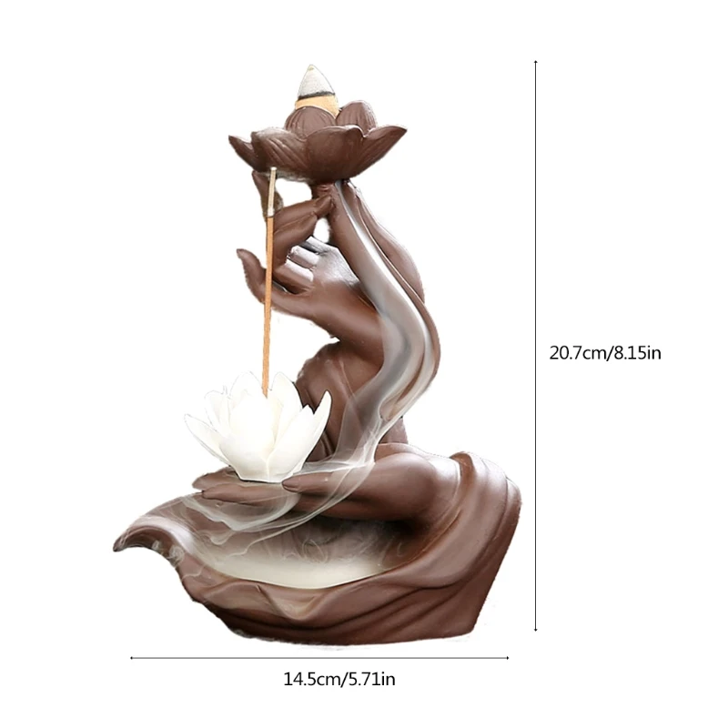 

2021 New Ceramic Backflow Incense Cone Burner Holder Lotus Waterfall Craft Ornaments