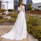 Женское свадебное платье с длинным рукавом, кружевное ТРАПЕЦИЕВИДНОЕ ПЛАТЬЕ С V-образным вырезом и аппликацией, лето 2022