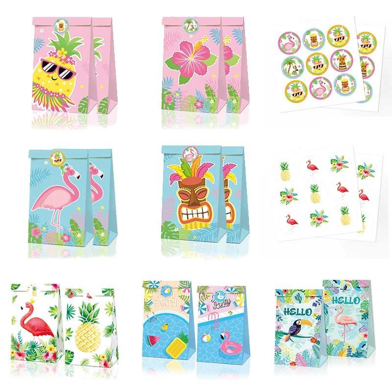 

Hawaii Pink Flamingo Gifts Candy Bags Baby Shower Party Decorations Kids Happy Birthday Party Pineapple Paper Gifts Bags Package
