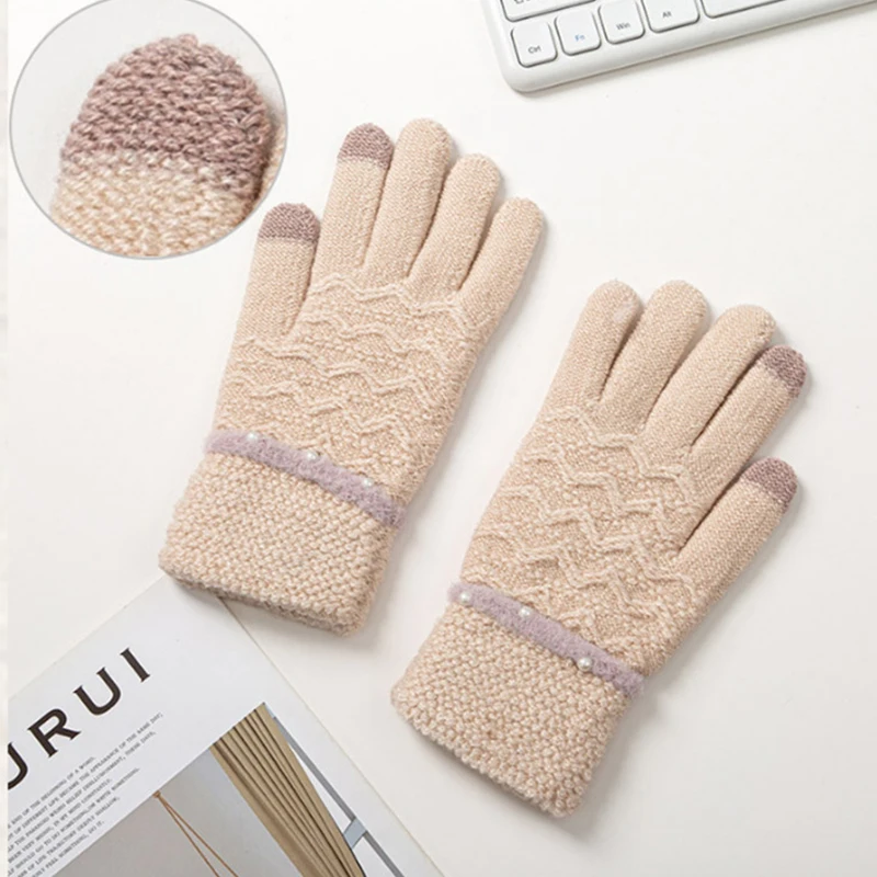 

Women Winter Knitted Gloves Warm Gloves Touch Screen Full Fingers Wrist Mittens