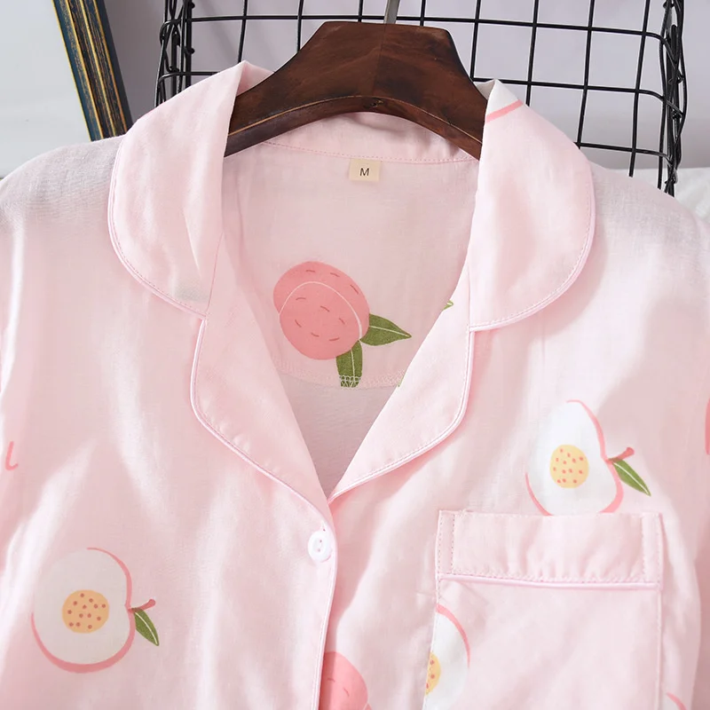 

Japanese New Style Summer Women's Cotton Gauze Pajamas Set Sweet and Soft Short-sleeved Trousers Home Service Pyjamas Women