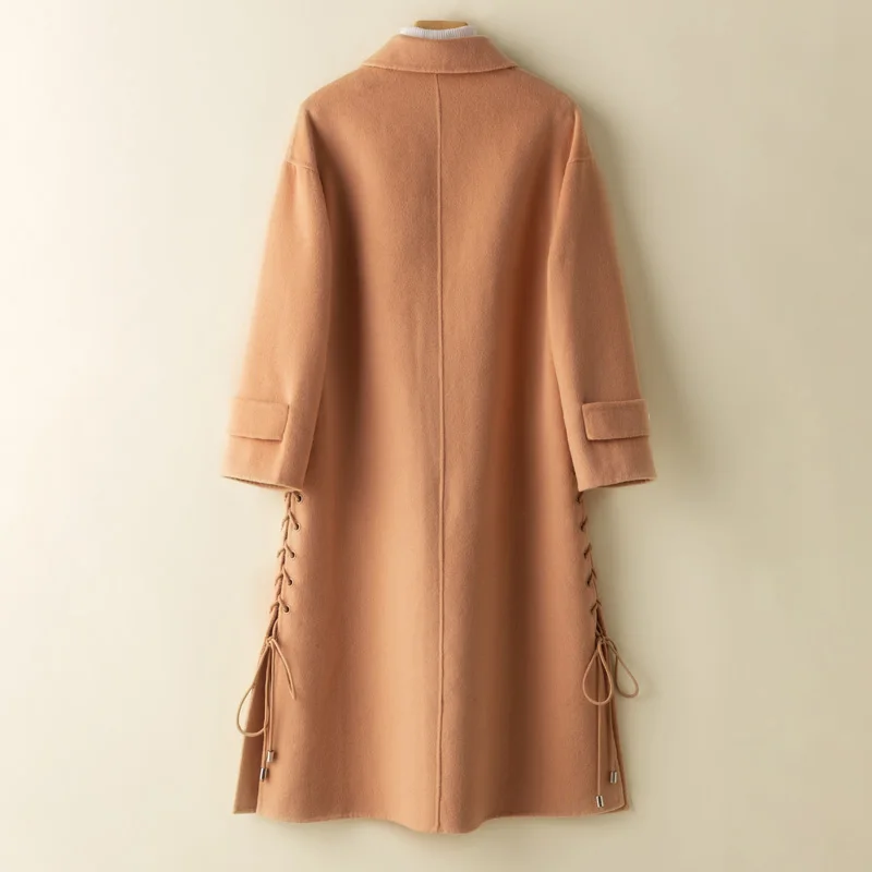 

Double-sided cashmere coat Women's Mid-length strap square collar autumn and winter high-end Hepburn style coat 2020 new Korean