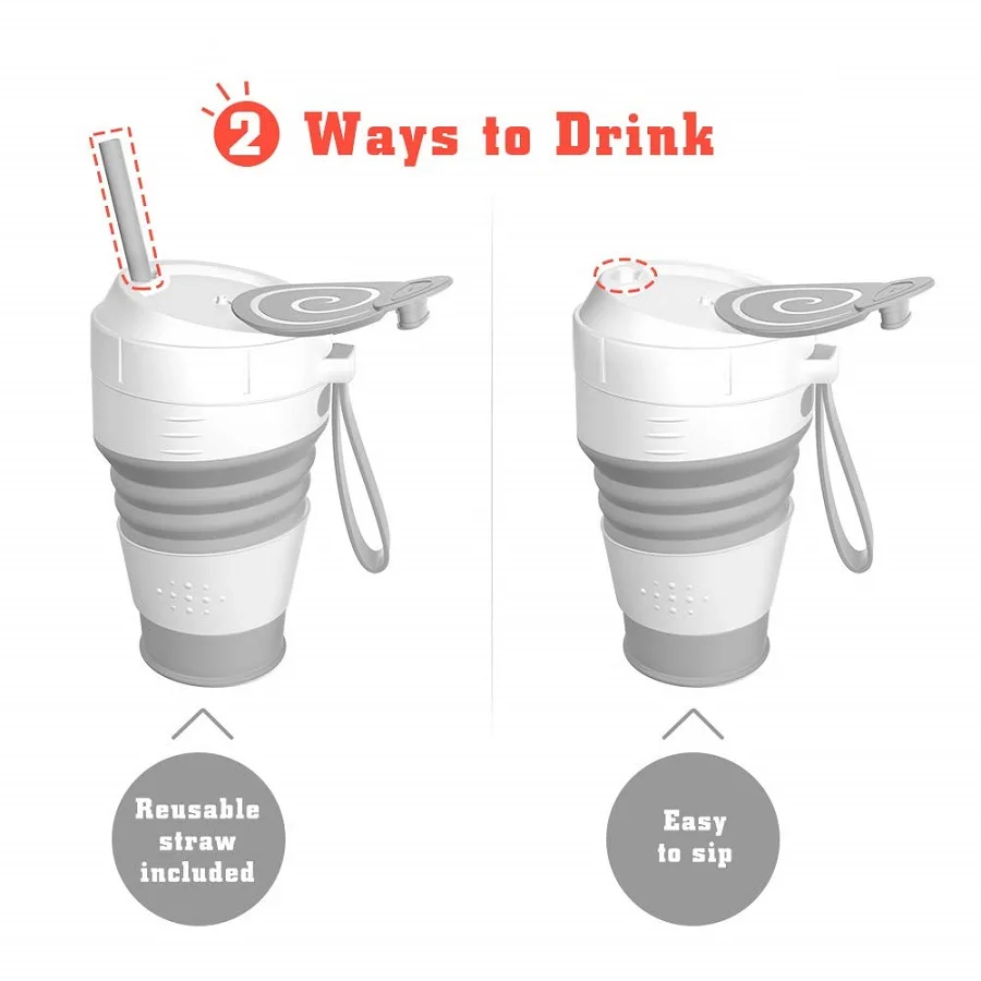 450 мл Складная чашка Силиконовая с соломинкой и крышкой многоразовая кофейная