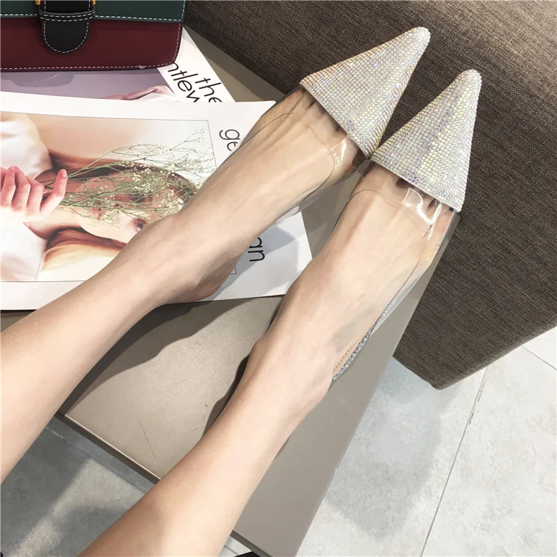 Kcenid/2020 г. летние закрытые туфли из пвх женский горный хрусталь шлепанцы без