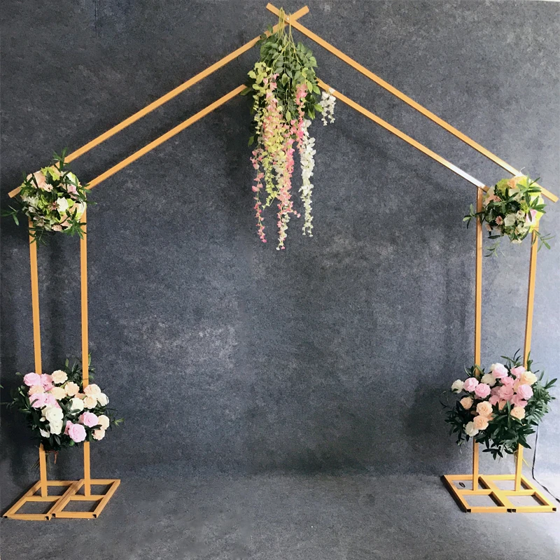 Arco de Ferro Suporte de Metal Geométrica do Pentágono Decoração ao ar Projeto da Flor Novo Casamento Forjado Prateleira Livre Artificial Arco