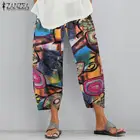 Брюки ZANZEA женские хлопковые с широкими штанинами, винтажные брюки-султанки с цветочным принтом, с эластичным поясом, в богемном стиле, летние