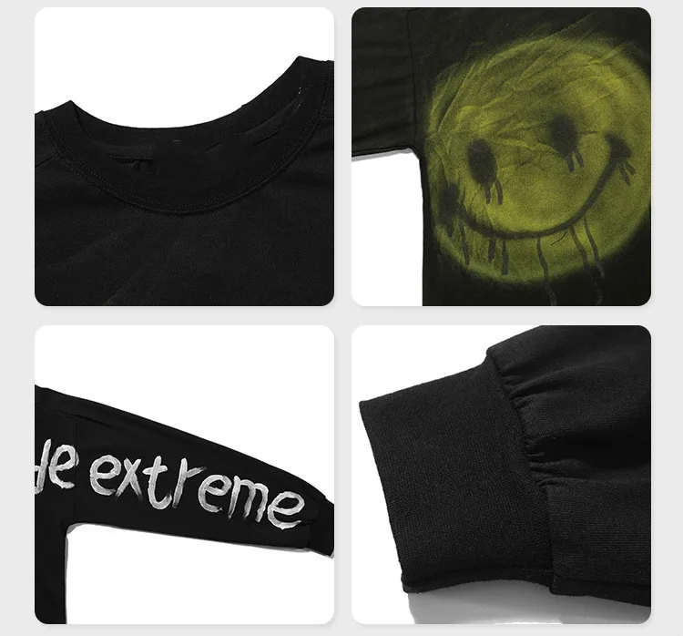 Футболки мужские с принтом в виде смайликов и надписей длинными рукавами стиле